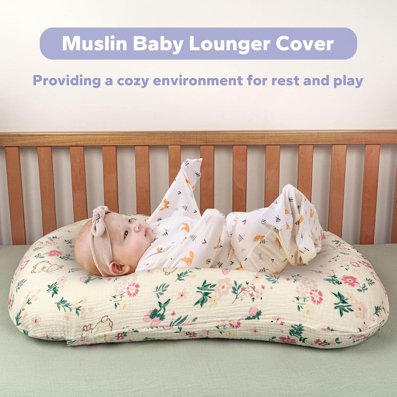 FUNUPUP Muslin Baby Lounger Cover Compatible with Snuggle Me Lounger, Infant Lounger Pillow Cover for Newborn, Removable Newborn Lounger Cover for Boys and Girls, Only Cover, Pink Flower - Image 5